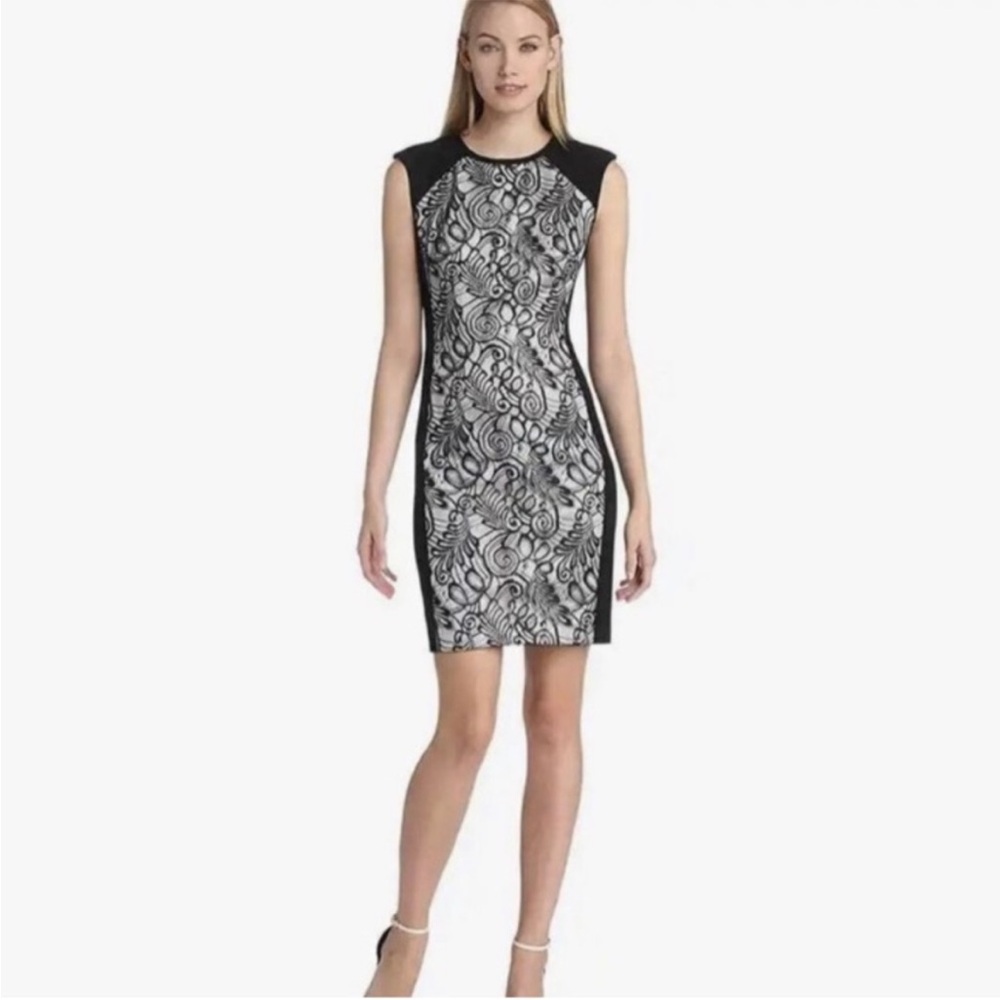 Trina Turk Veda Lace Black & White Sheath Dress. Size 8 - Picture 3 of 10